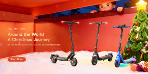 Two scooters with lights on