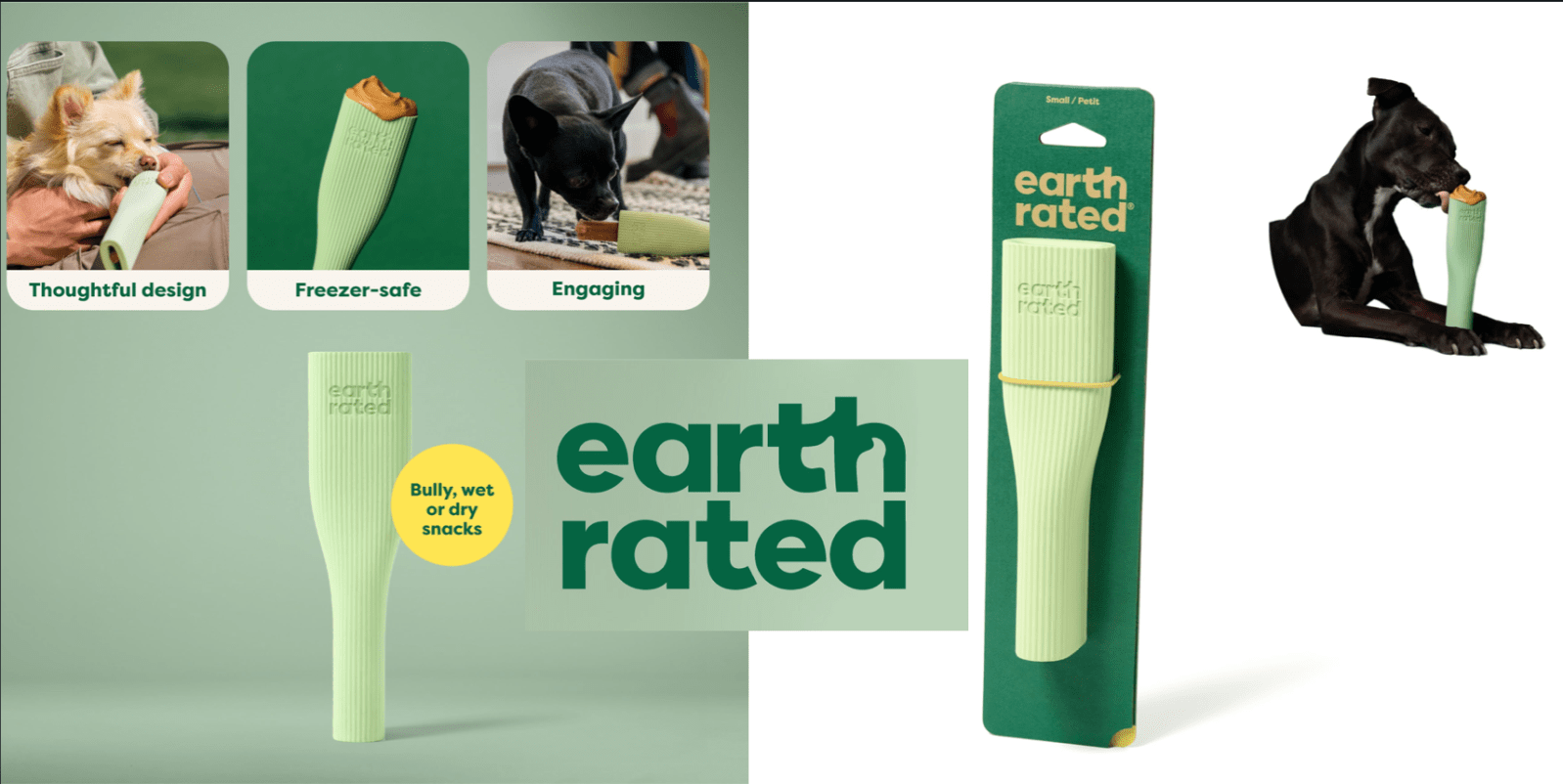 A collage of a dog and a dog eating snacks