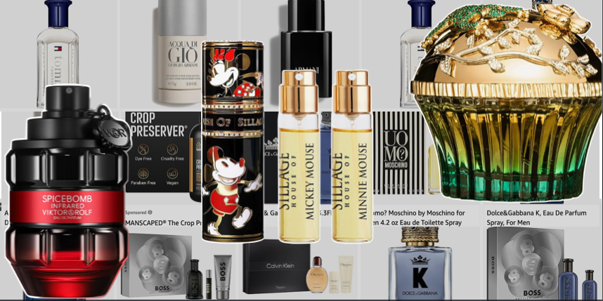 A group of bottles of perfume