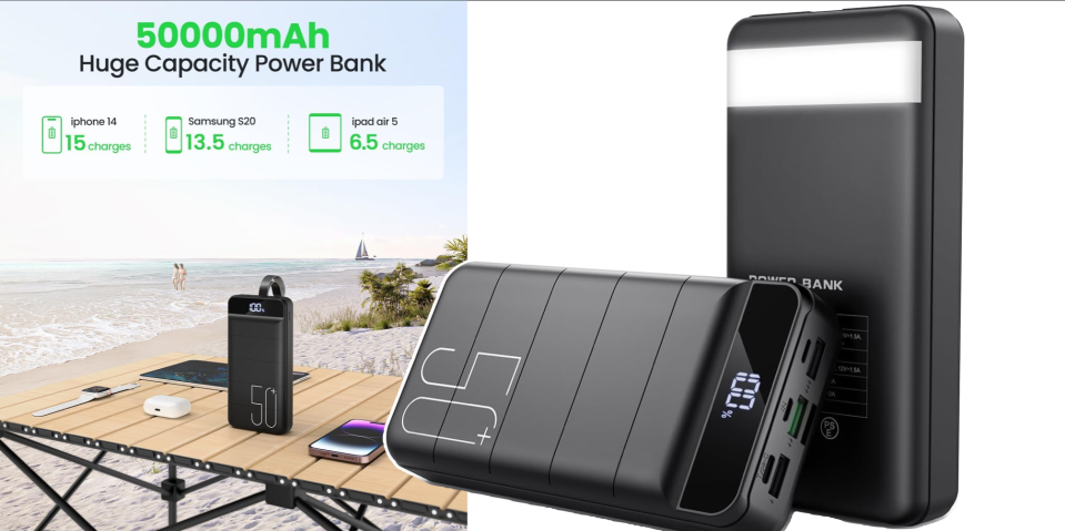 A black power bank on a beach