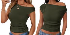 A woman wearing a green shirt