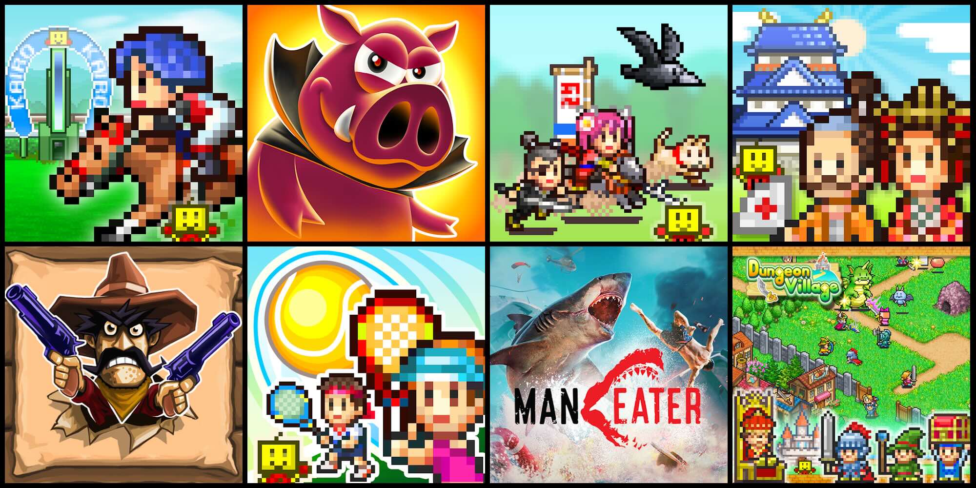 A collage of video game graphics