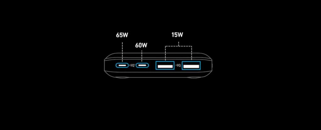 A black device with white text