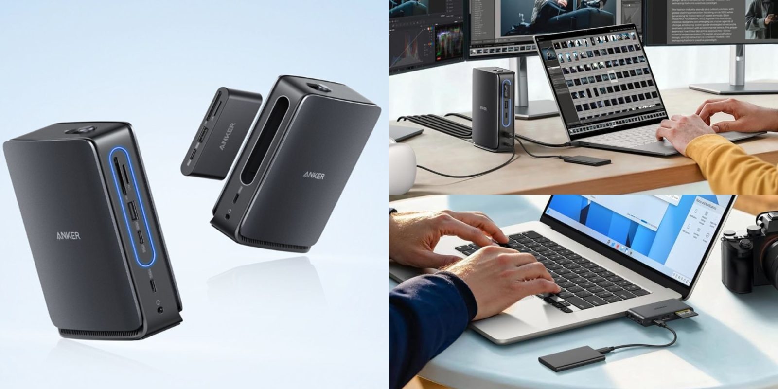 Image showing renders of Anker's new Nano Docking Station with removable hub.