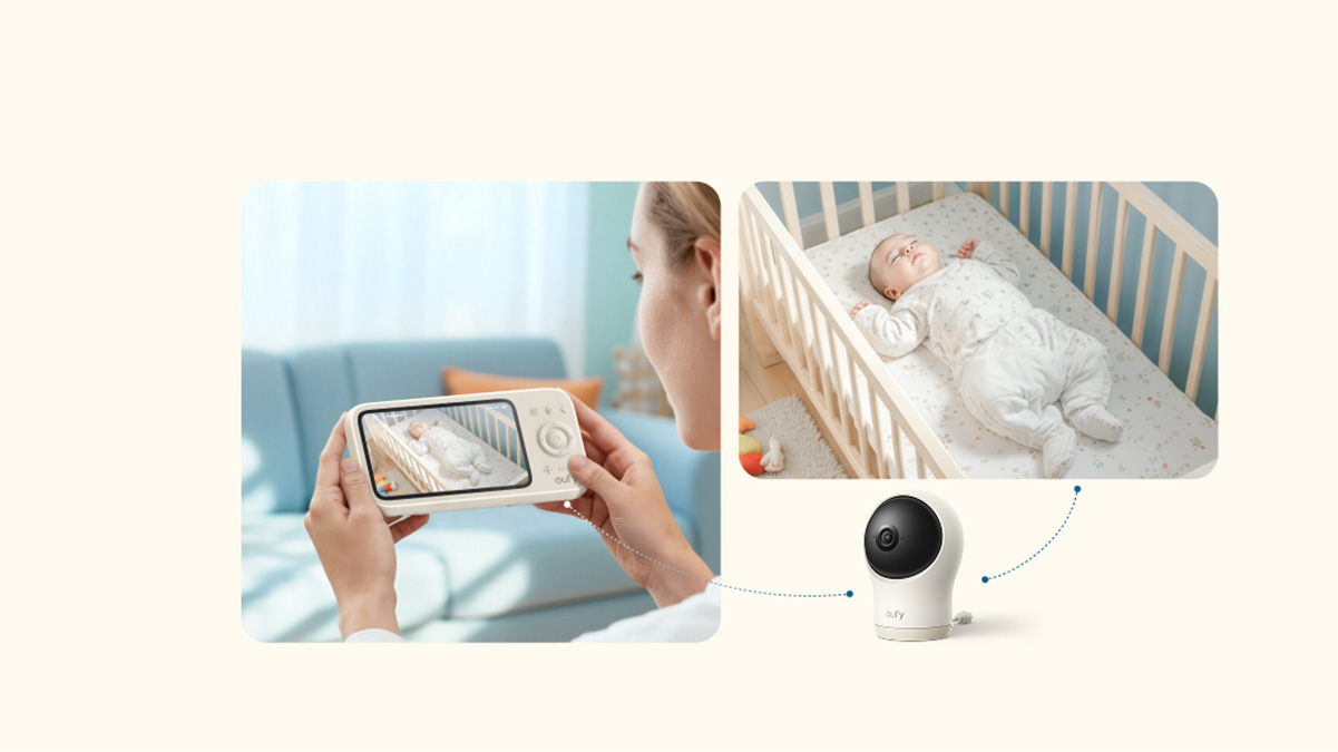 A baby taking a picture of a baby