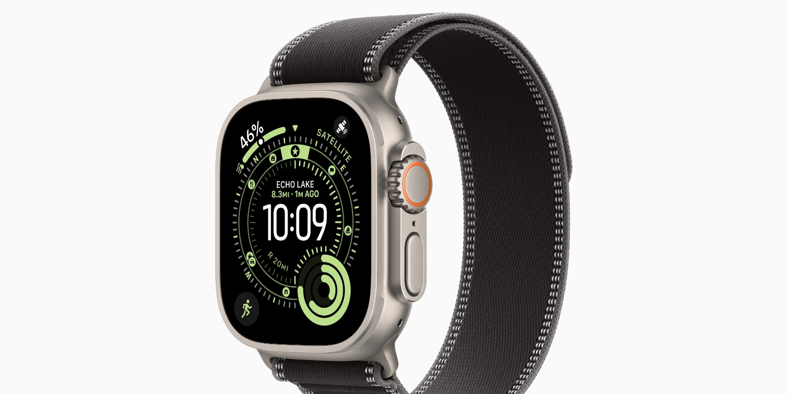 A smart watch with a black strap