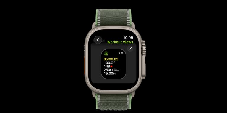 A smart watch with a green strap