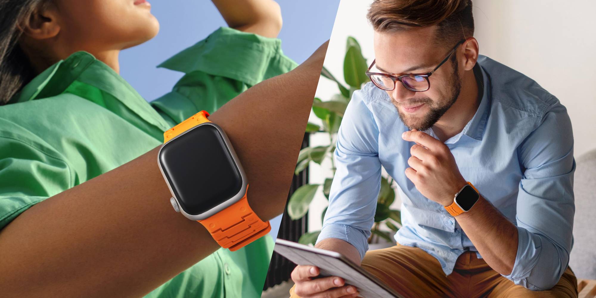 A man looking at a digital watch