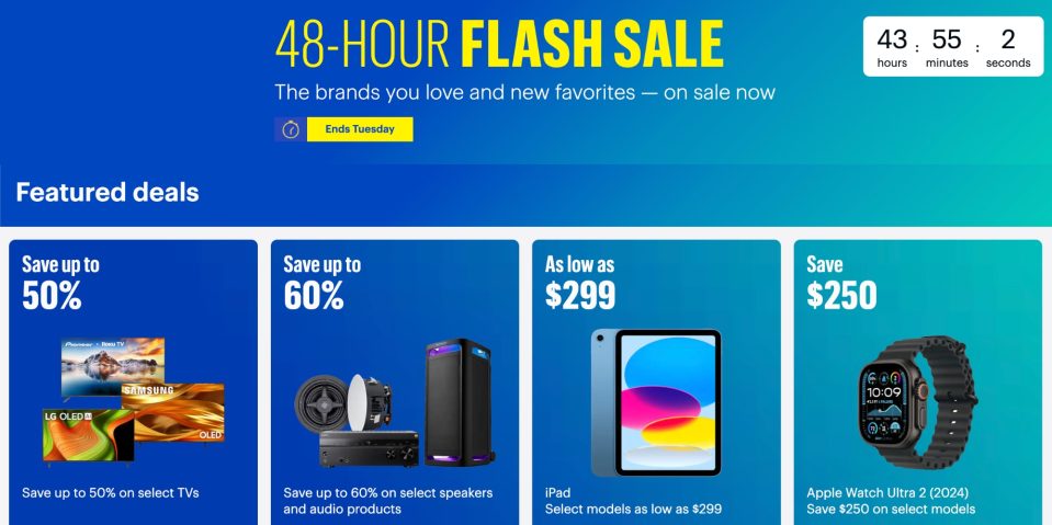 A screenshot of a blue and yellow advertisement