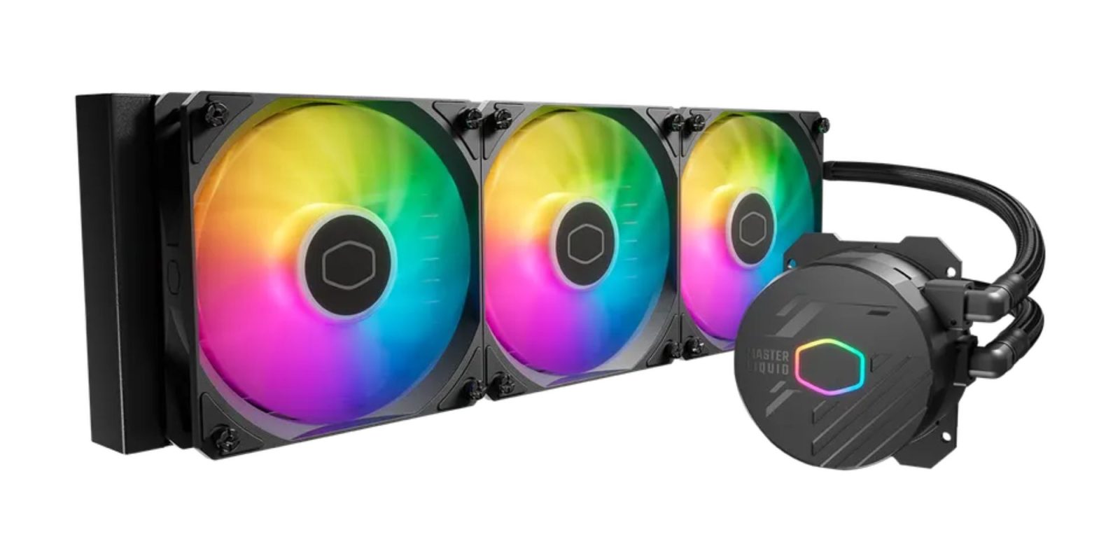 Image showing a render of Cooler Master's MasterLiquid 360L AIO liquid cooler in black.