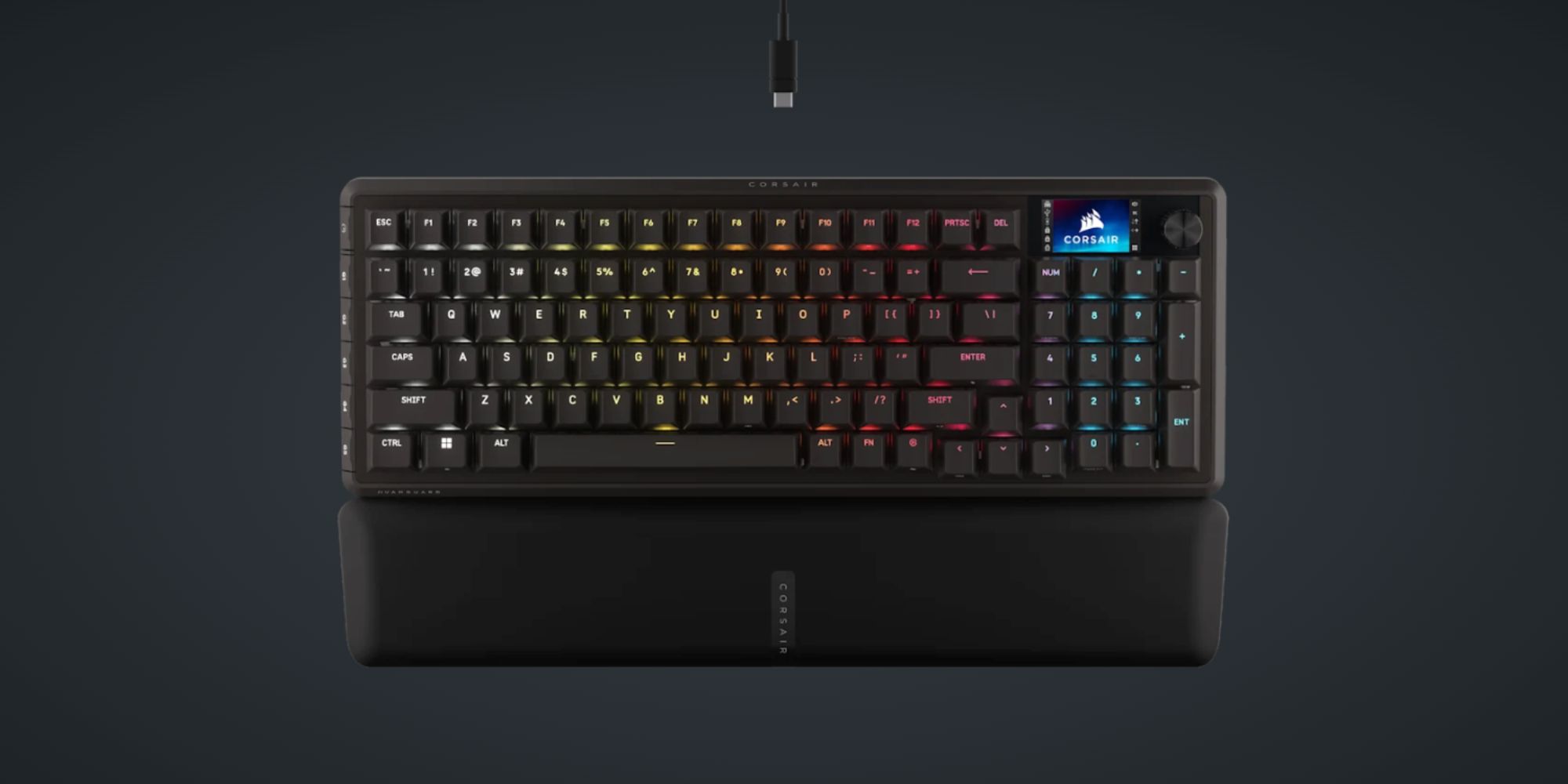 A black keyboard with colorful keys