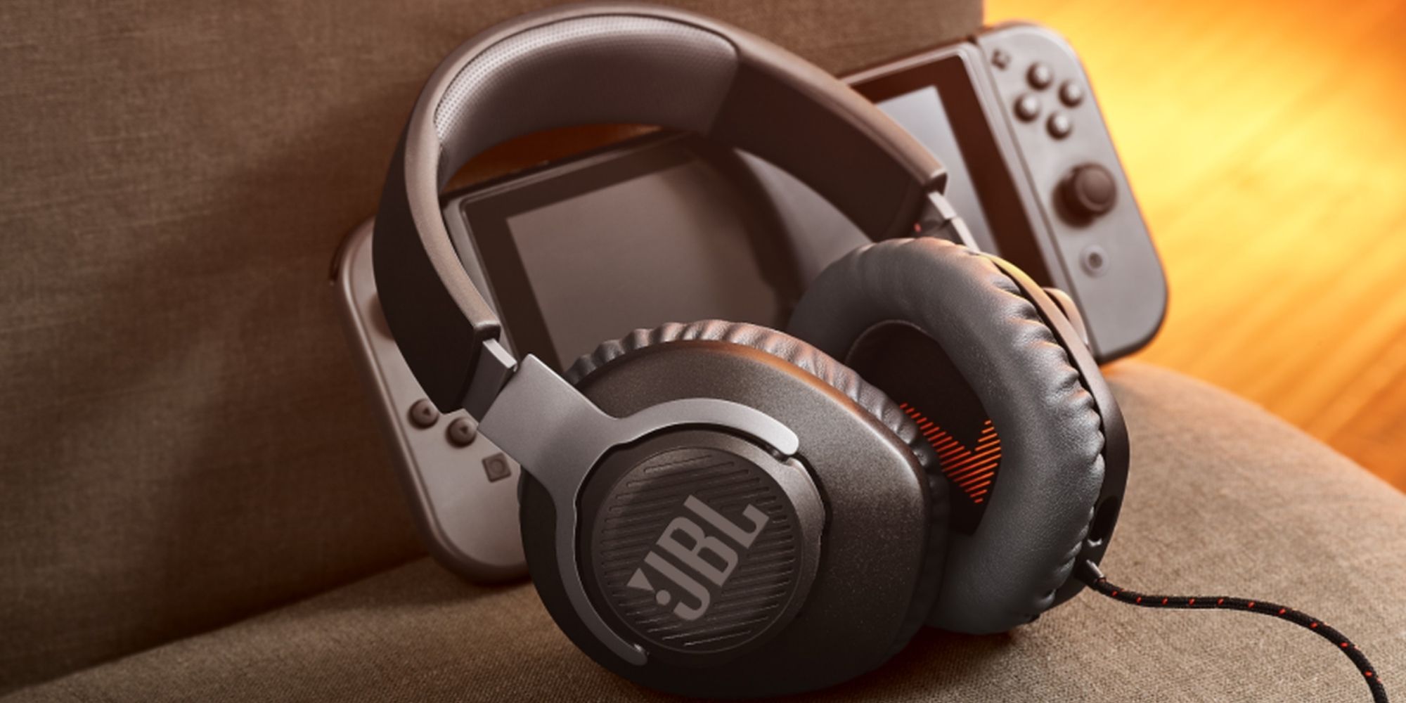 A headphones on a couch