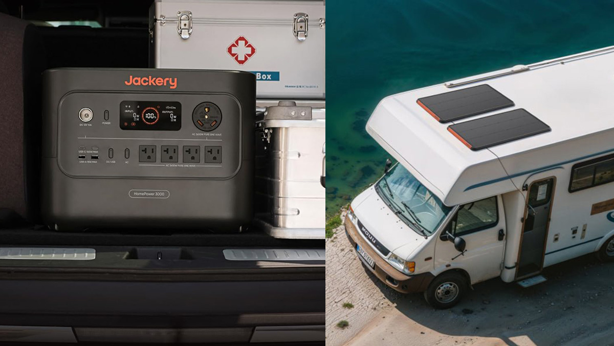 A solar panel on the roof of a van