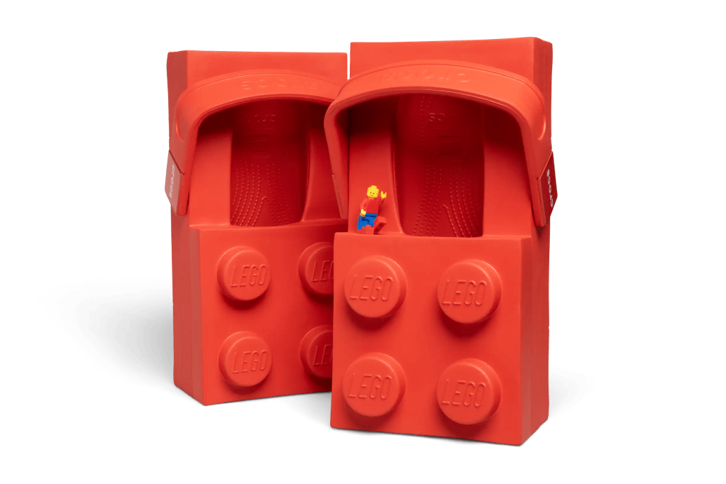 A pair of red lego shoes