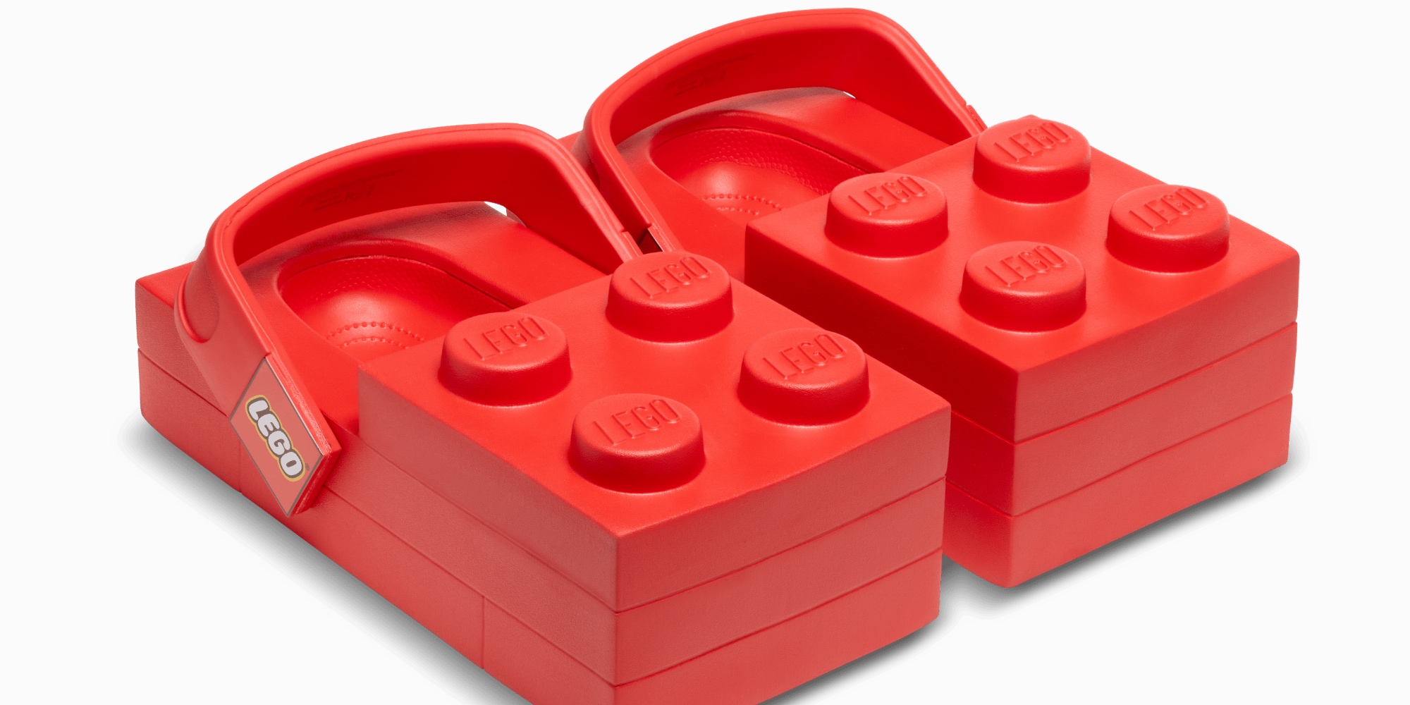 A pair of red plastic shoes