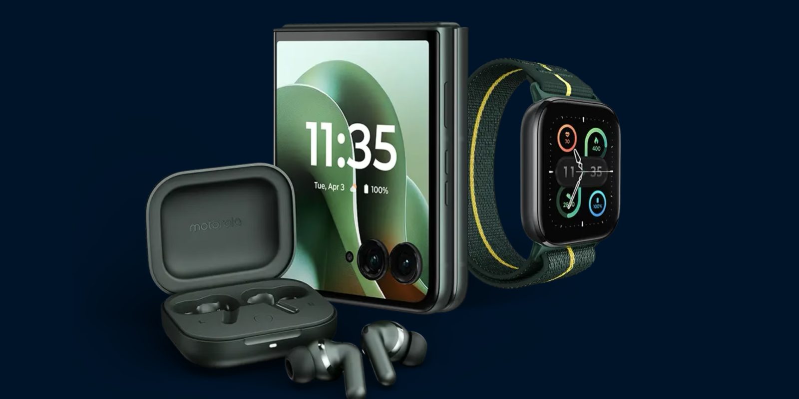A smart watch and earbuds