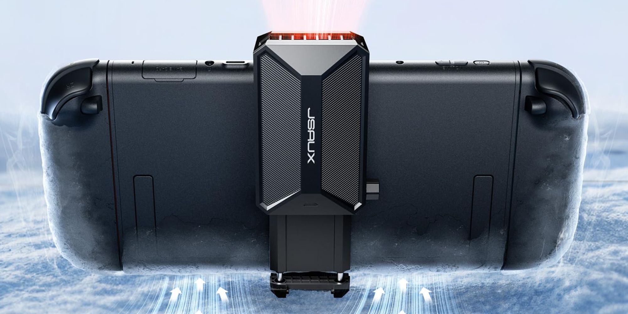 A black device with red lights