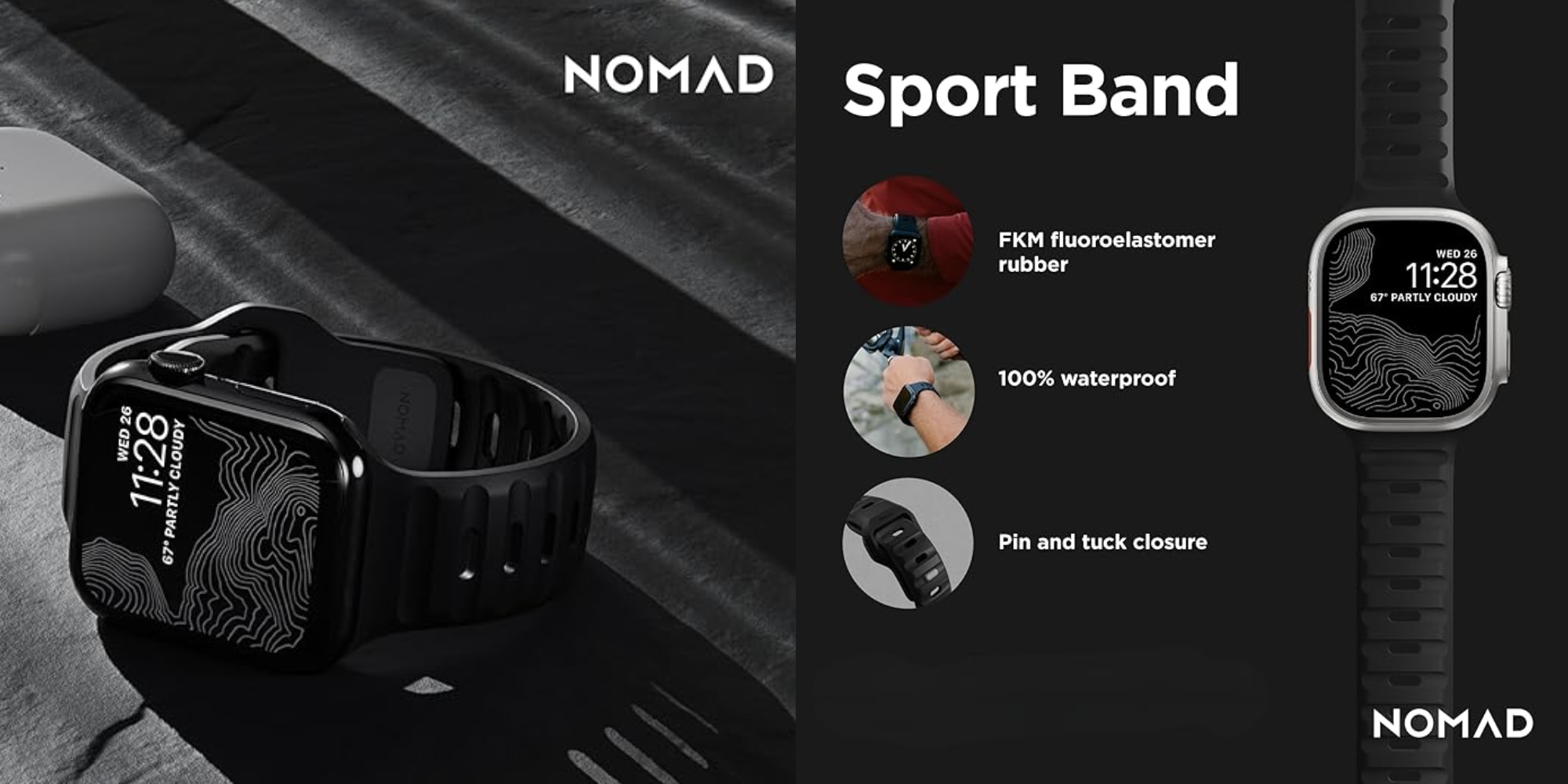 A black watch with text and images