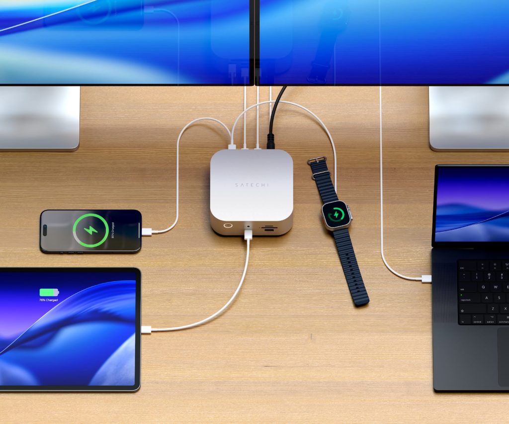 A laptops and a smart watch connected to a device