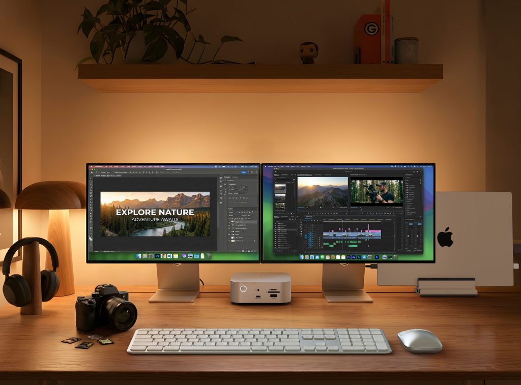 A computer on a desk