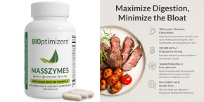 A bottle of vitamins and a plate of meat