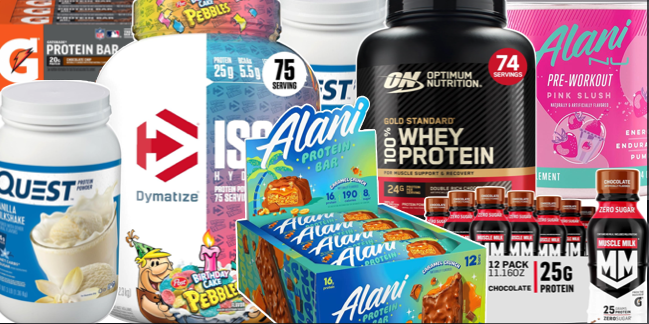 A group of sports nutrition products