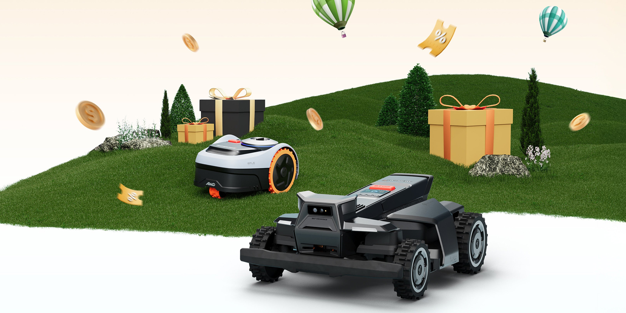 A lawnmower and a robot