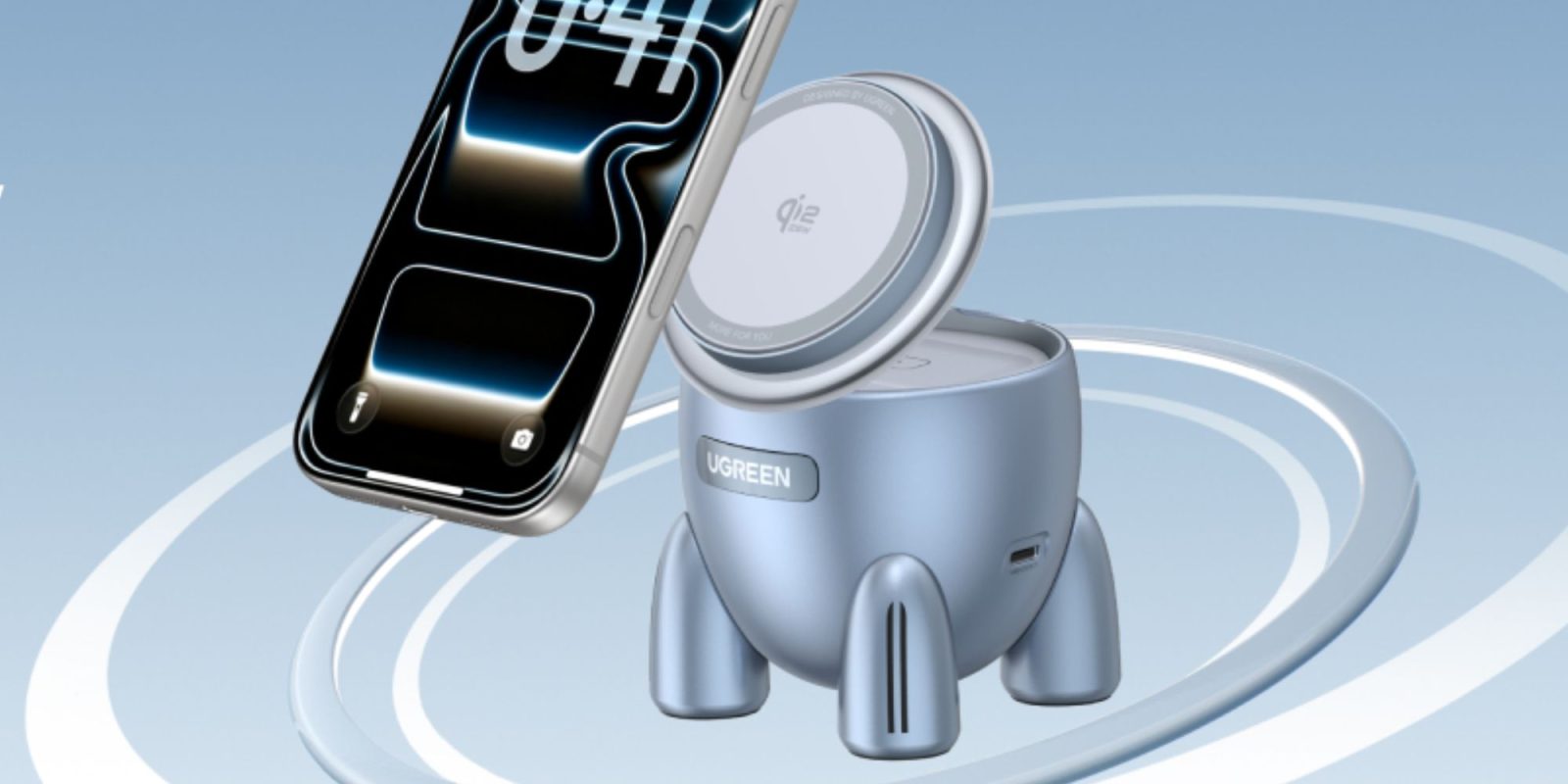 Image showing a render of UGREEN's Uno Rocket MagSafe wireless charger.