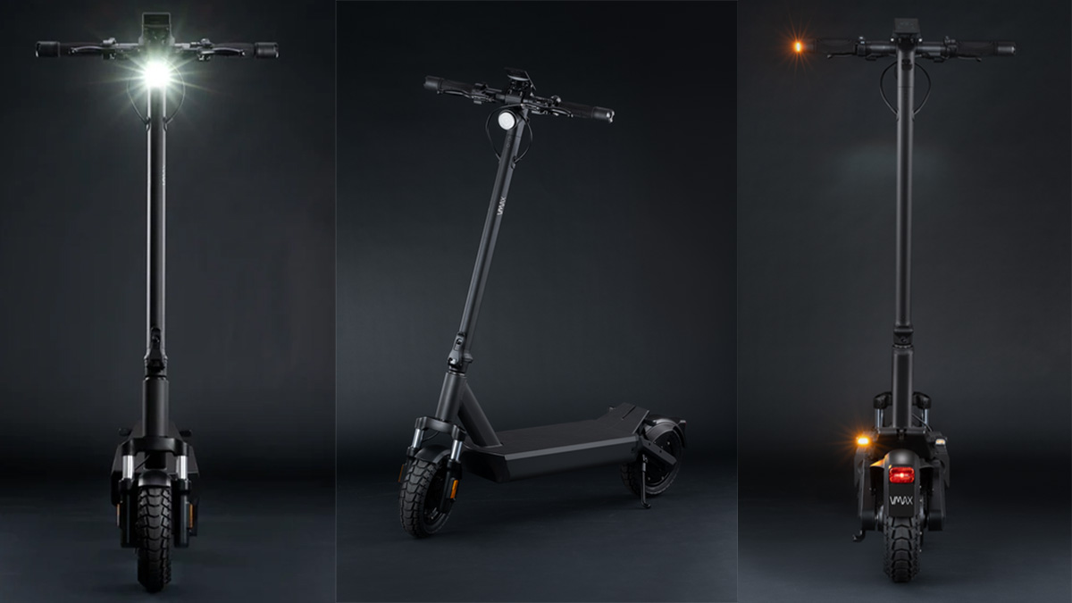 A black scooter with lights
