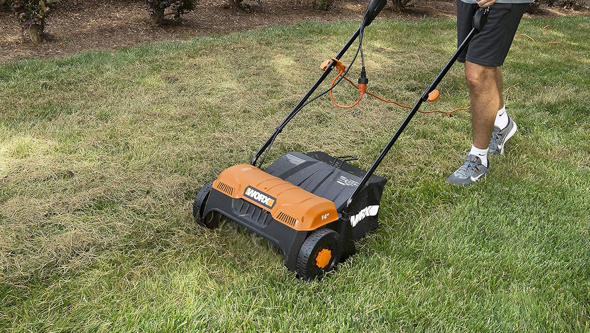 A lawn mower on grass