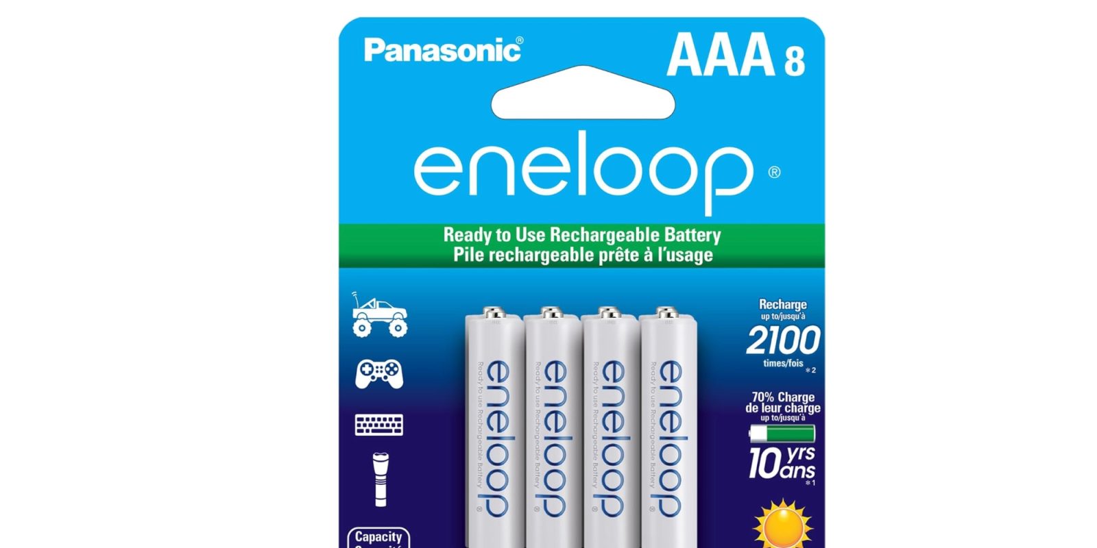 A pack of batteries in a package