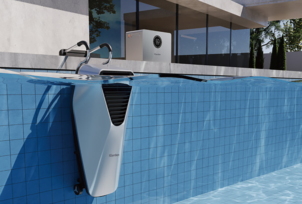 A swimming pool with a machine attached to it