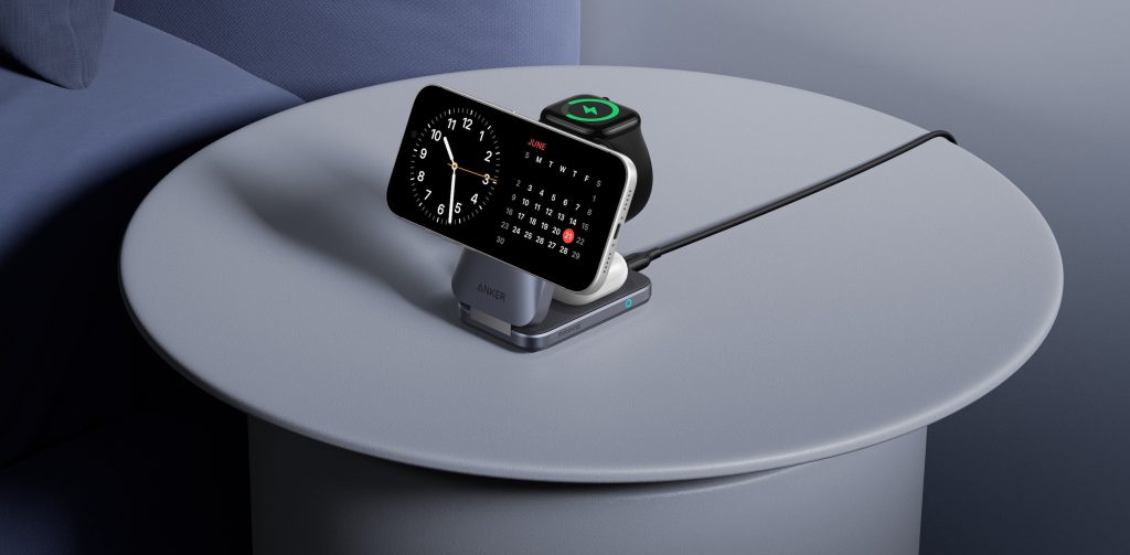 A smart watch on a wireless charger