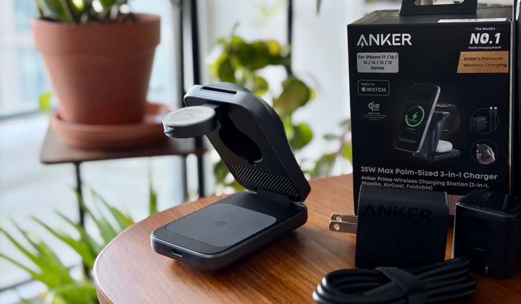 A phone charging device on a table