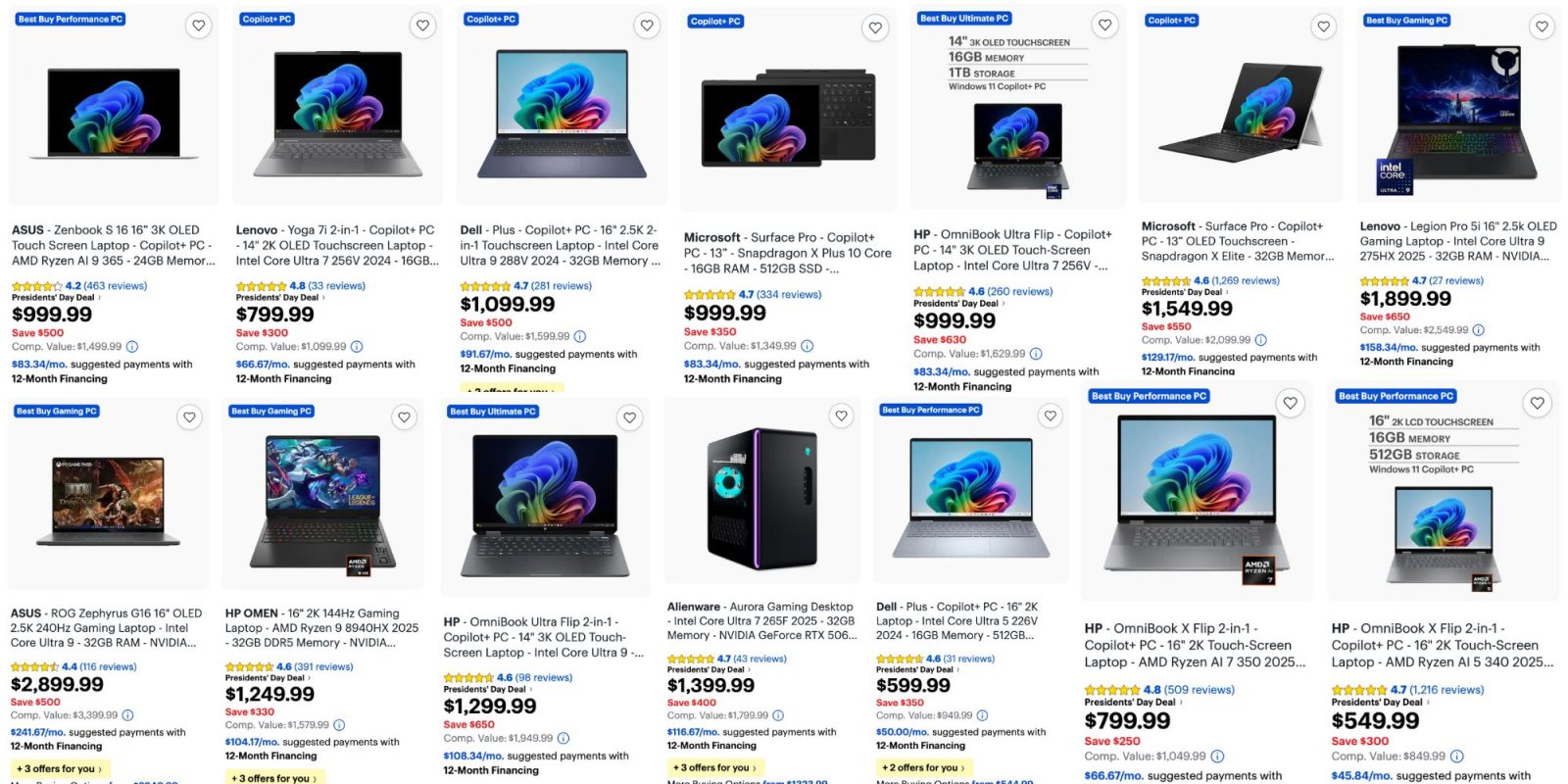 Image showing listings from Best Buy's President's Day sale.