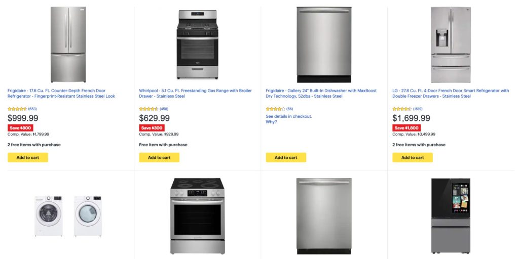 Image showing listings from Best Buy's Appliances sale.