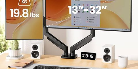 A computer monitor on a desk