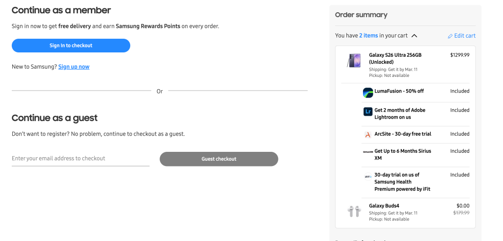 A screenshot of a checkout
