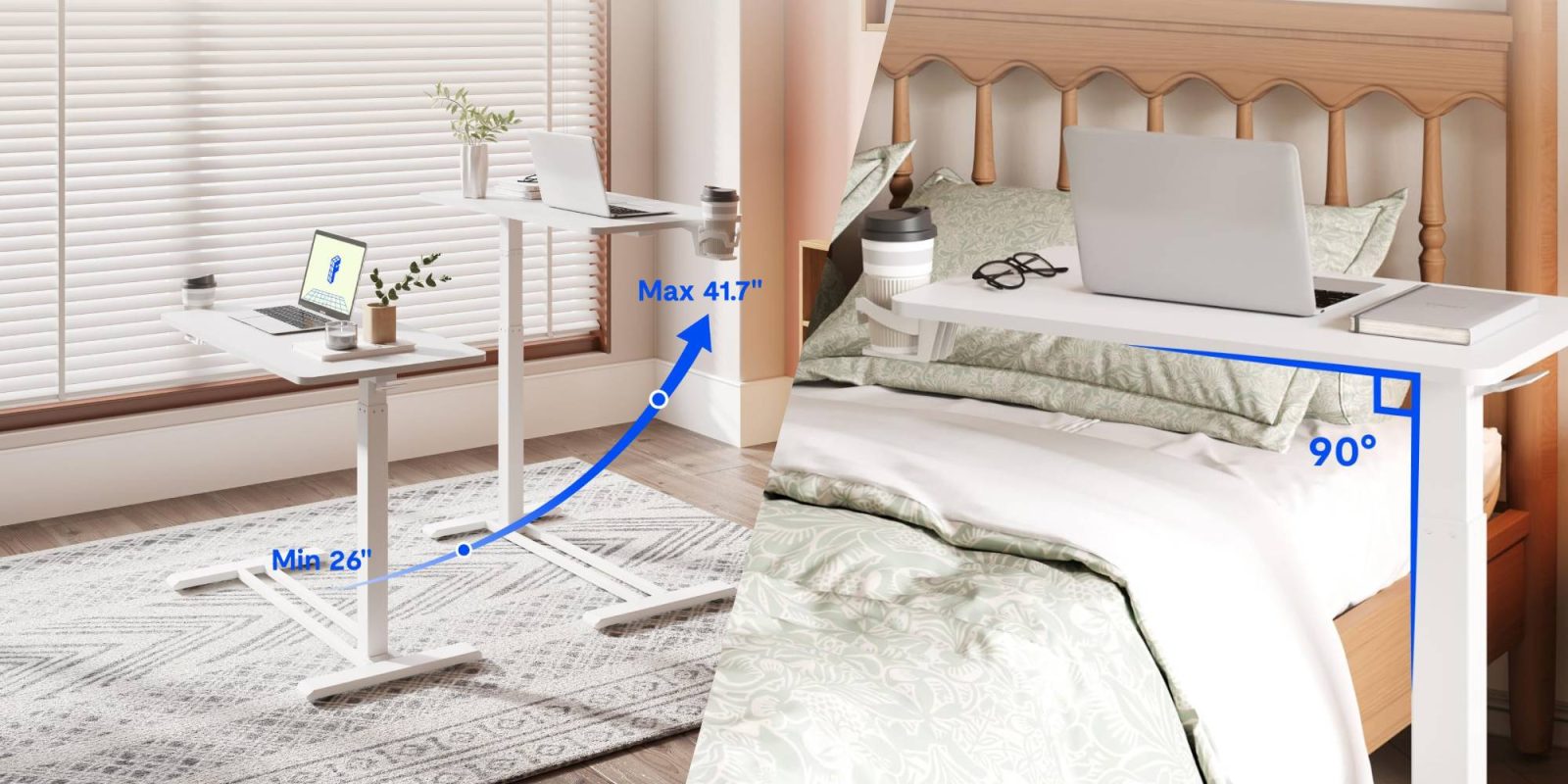 A collage of a bedroom with a laptop and a bed