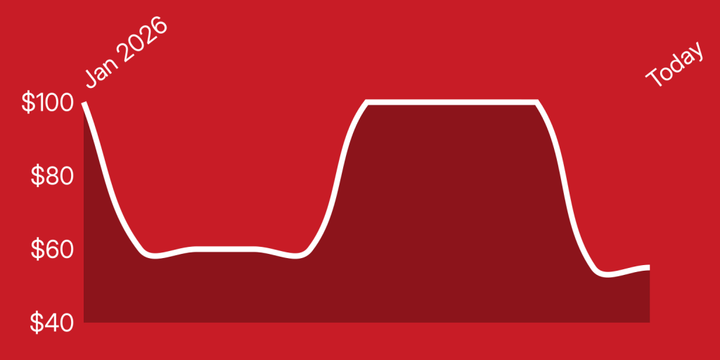 A red and white line drawing