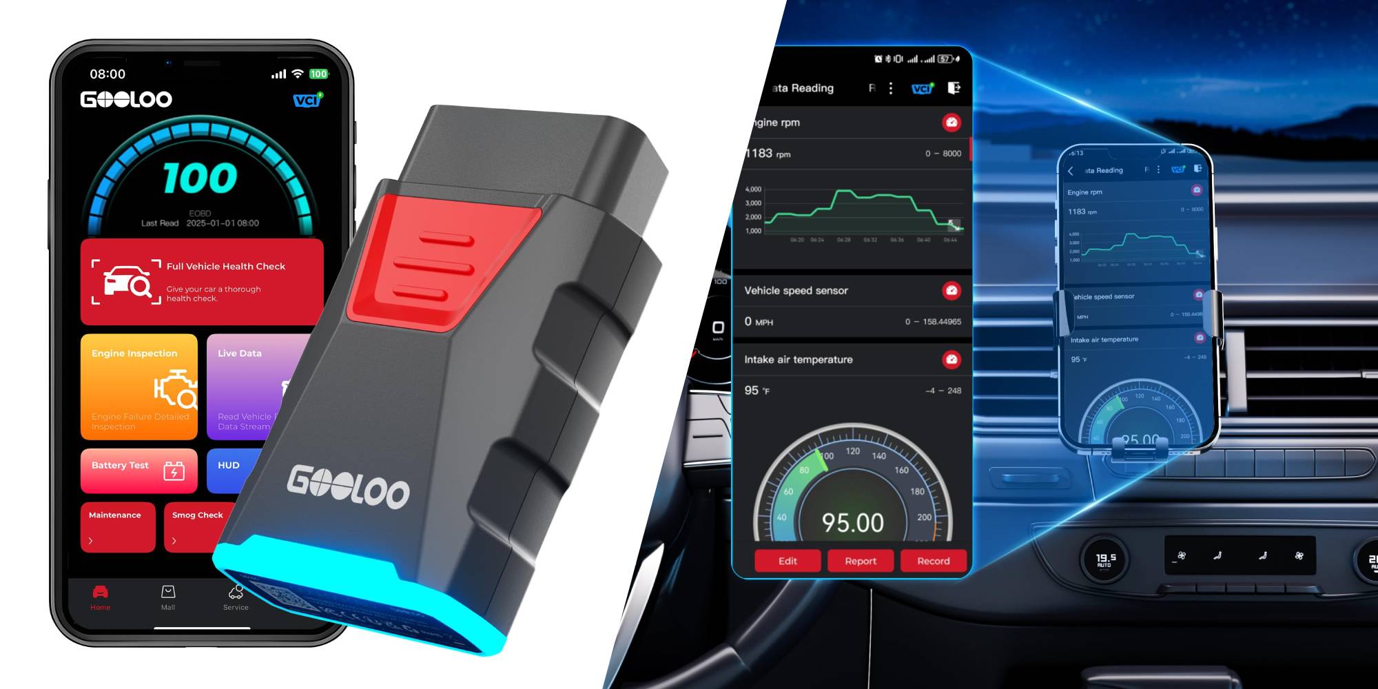 A device with a blue light