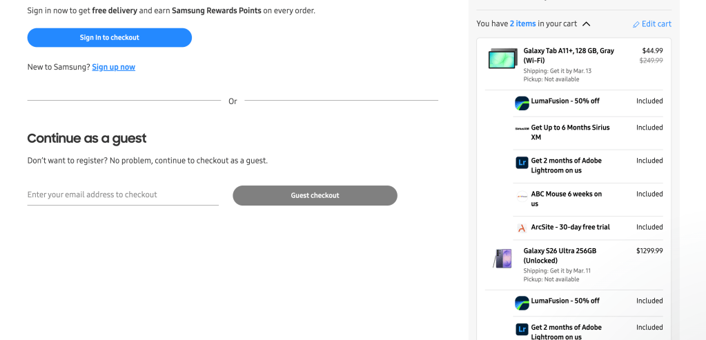 A screenshot of a checkout