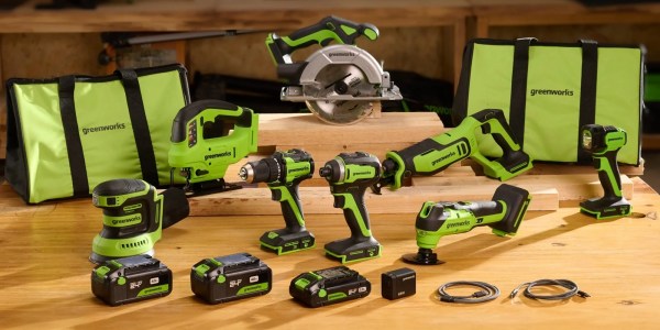 A group of green and black power tools