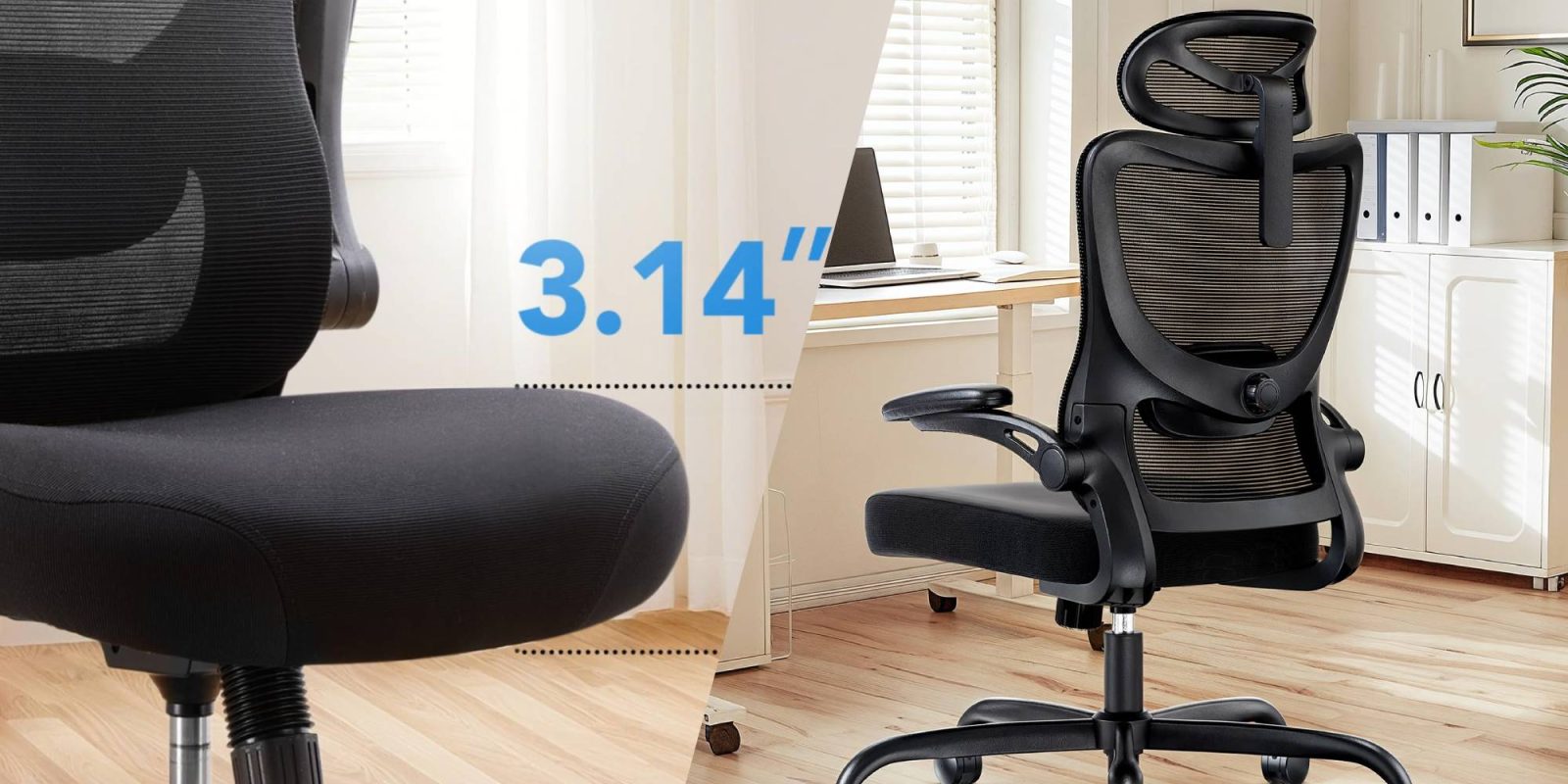 A collage of a chair and a desk