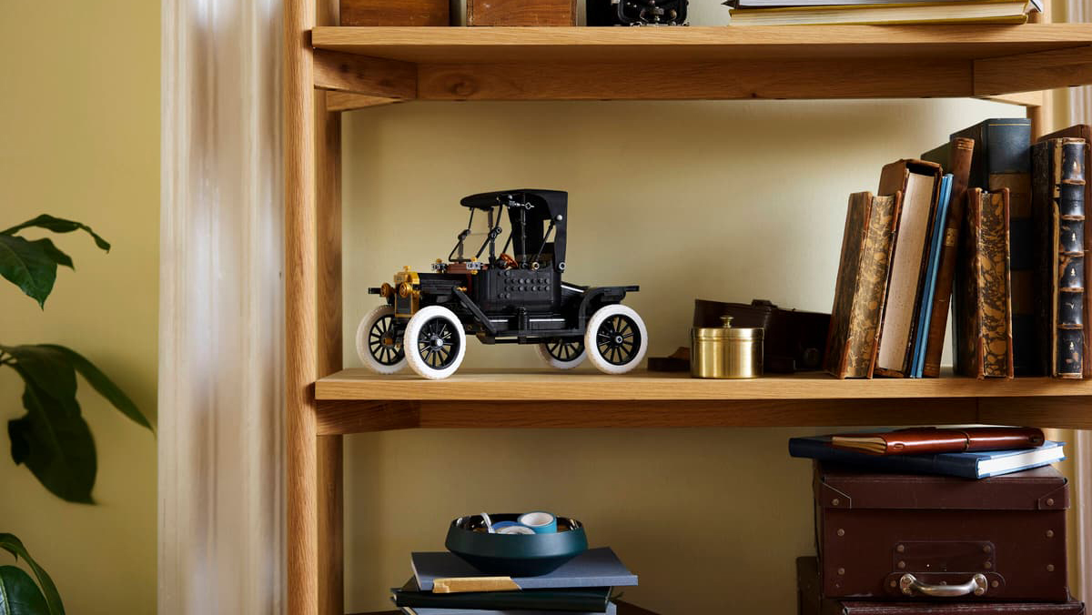A toy car on a shelf