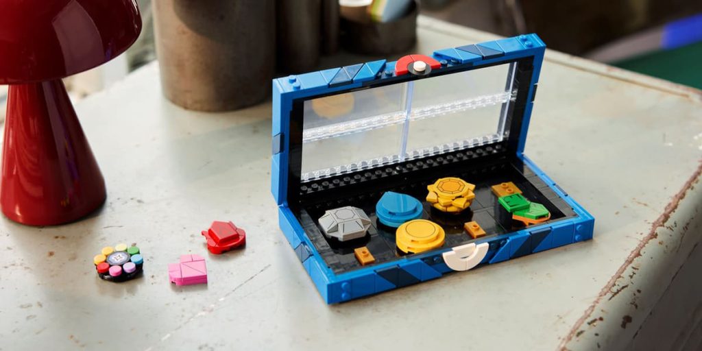 A toy box with different colored pieces