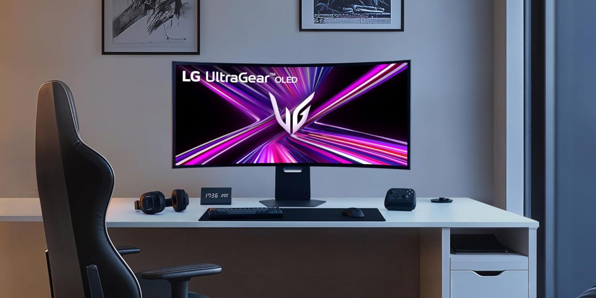 Image showing a render of LG's UltraGear OLED curved gaming monitor.