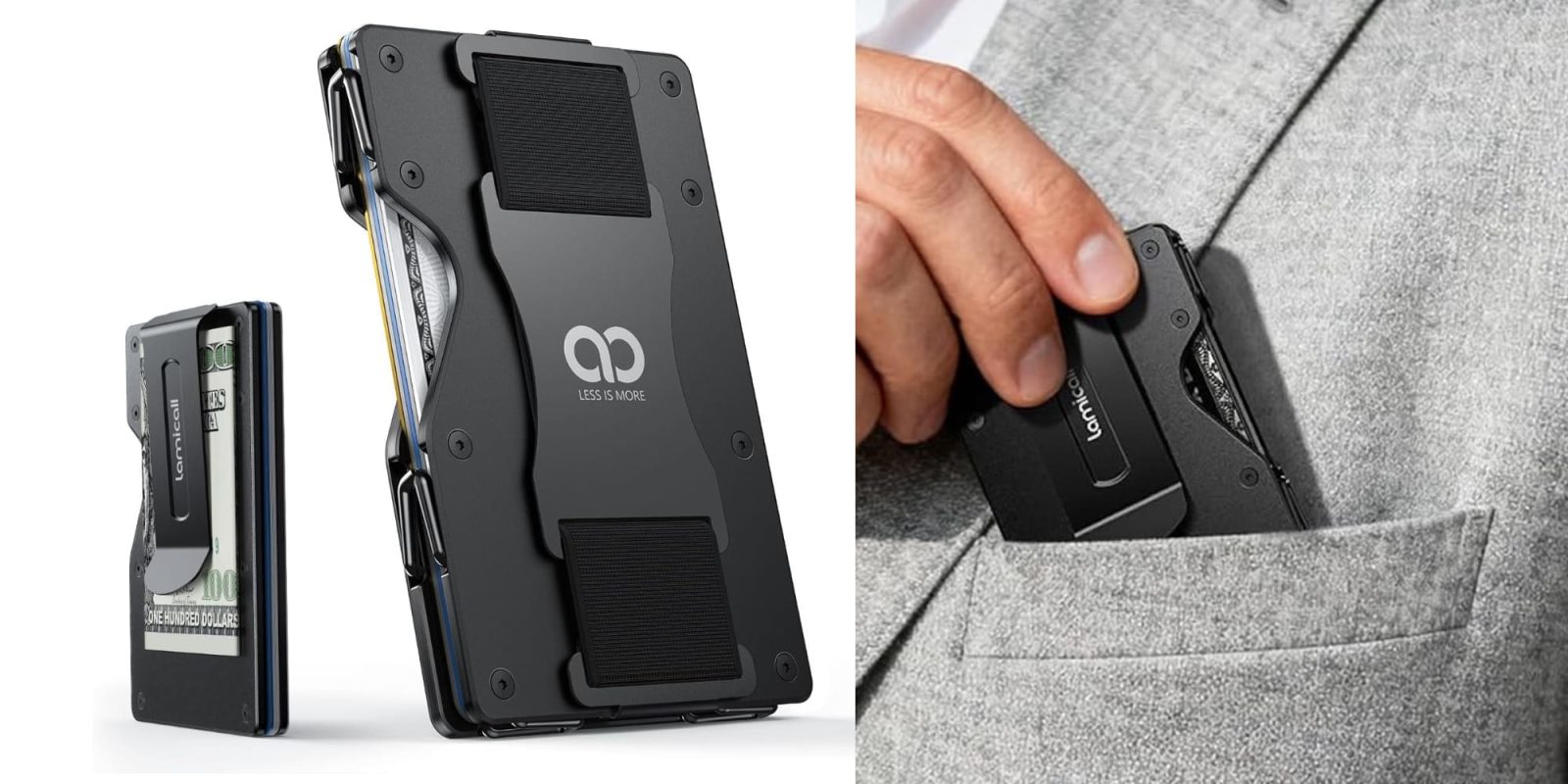 A person putting a card in a wallet