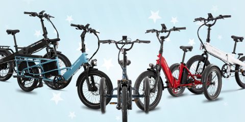 A group of bicycles with a blue background
