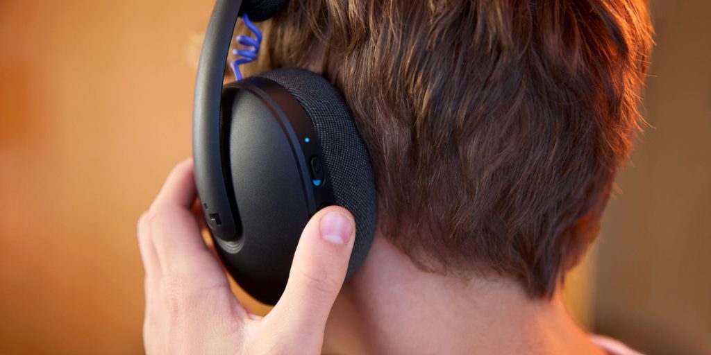 A person wearing headphones